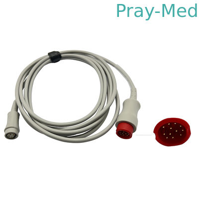 Mindray 12pin থেকে 4pin IBP অ্যাডাপ্টার কেবল 3m গ্রে লেটেক্স ফ্রি TPU জ্যাকেট