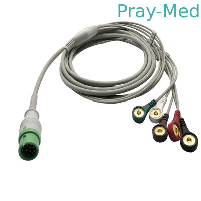 গ্রে C30 C40 3.6m 12pins 5 Lead ECG Cable এবং Leadwires for Comen